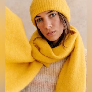 Sezane Marianne Yellow Knit Scarf Baby Alpaca